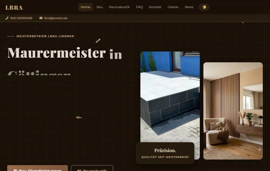 Startseite des Maurermeisterbetriebs lbra