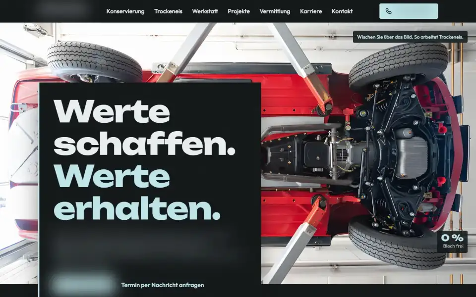 Konzeptstudie: Unterboden eines Oldtimers auf der Hebebühne