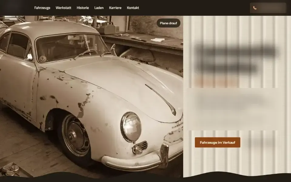Konzeptstudie: Porsche 356 in einer Werkstatt, daneben Planenstoff